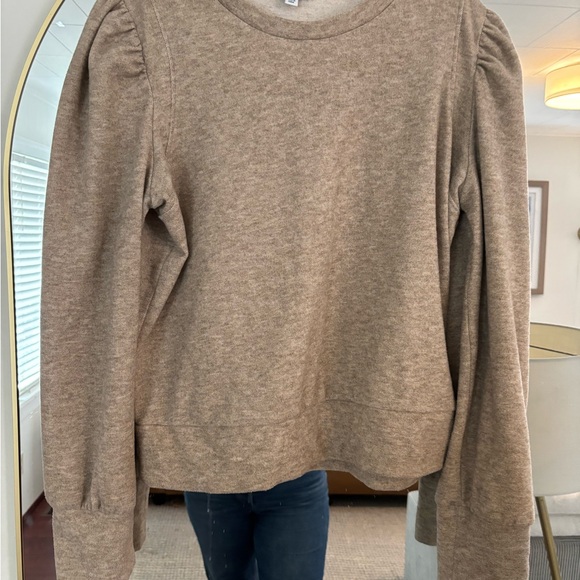 Evereve Beige Puff Sleeve Crewneck Sweater - Picture 2 of 3